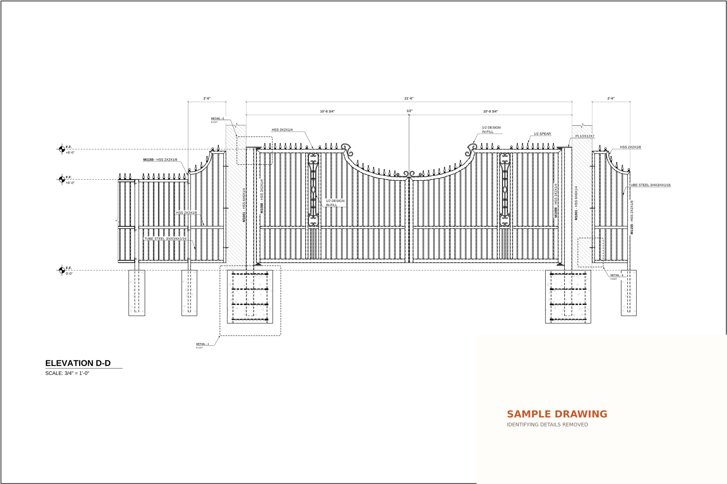 Redacted ornamental steel gate shop drawing elevation